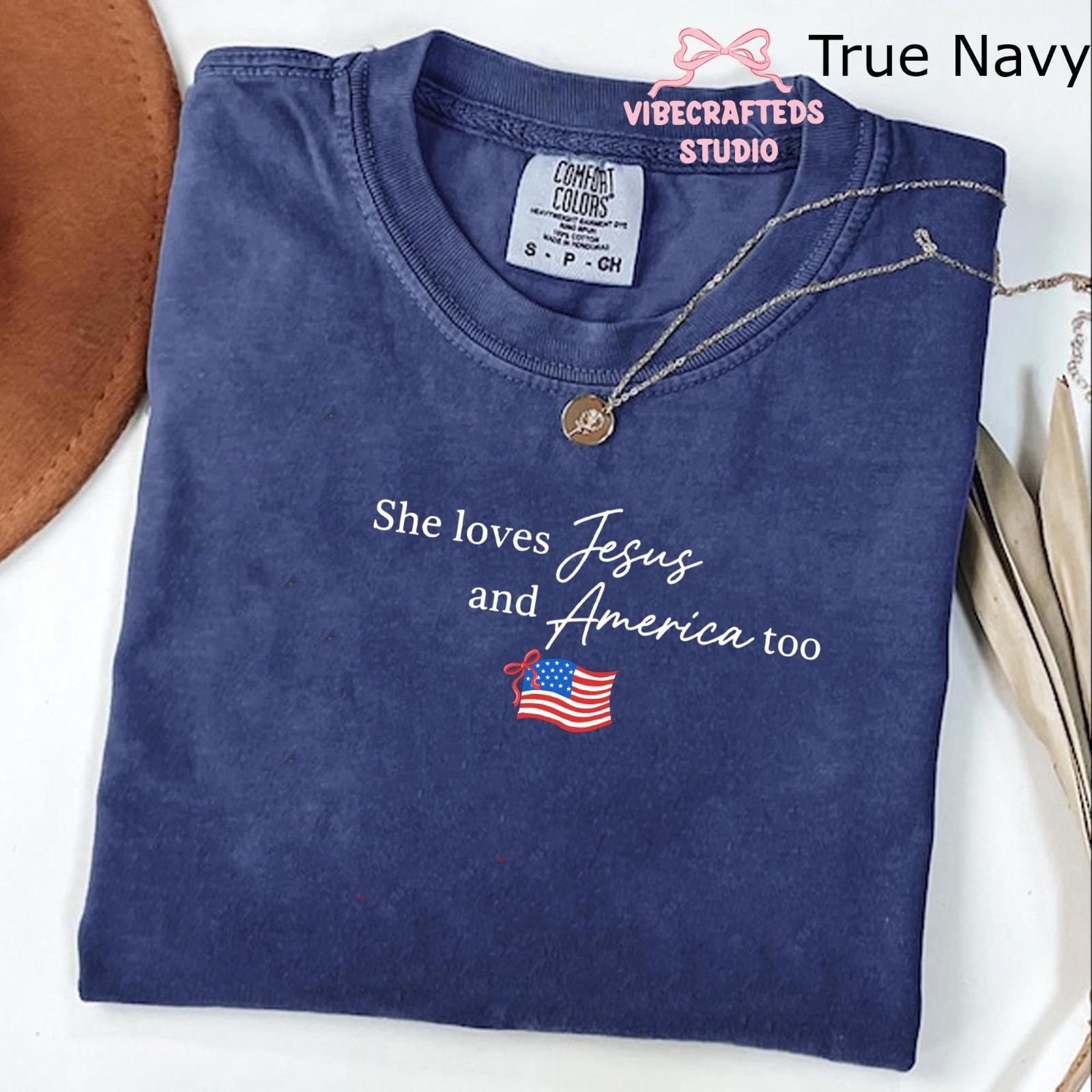 She Loves Jesus and America Too T-Shirt Patriotic Christian Flag Tee
