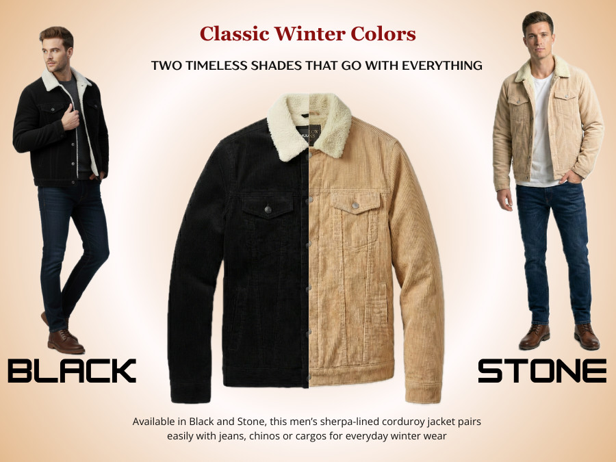 Men’s Sherpa Lined Corduroy Jacket – Winter Fleece Trucker Windproof Warm Coat