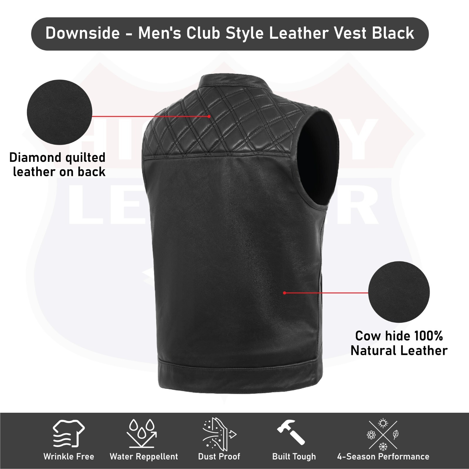 MEN BLACK CROSS STITCH VEST BUFFALO LEATHER HL11693SPT