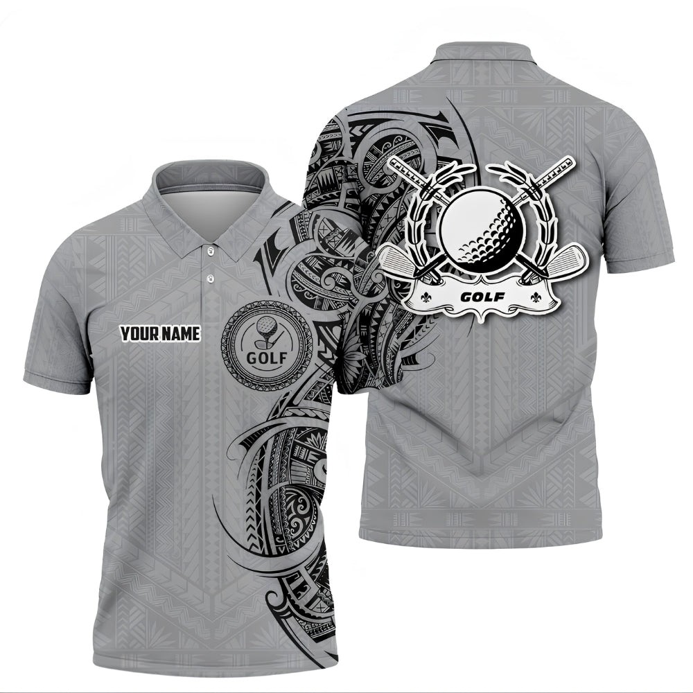 Custom Name Tribal Golf Men Polo Shirt Grey, Custom Tribal Golf Polo Shirt S-5XL