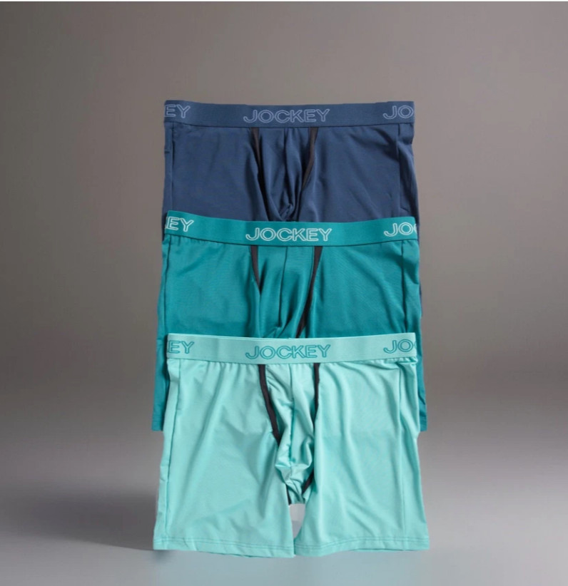 Jockey Men’s Boxer Briefs 3 Pack Large 36-38 Blue Teal Chafe Proof Pouch Stretch