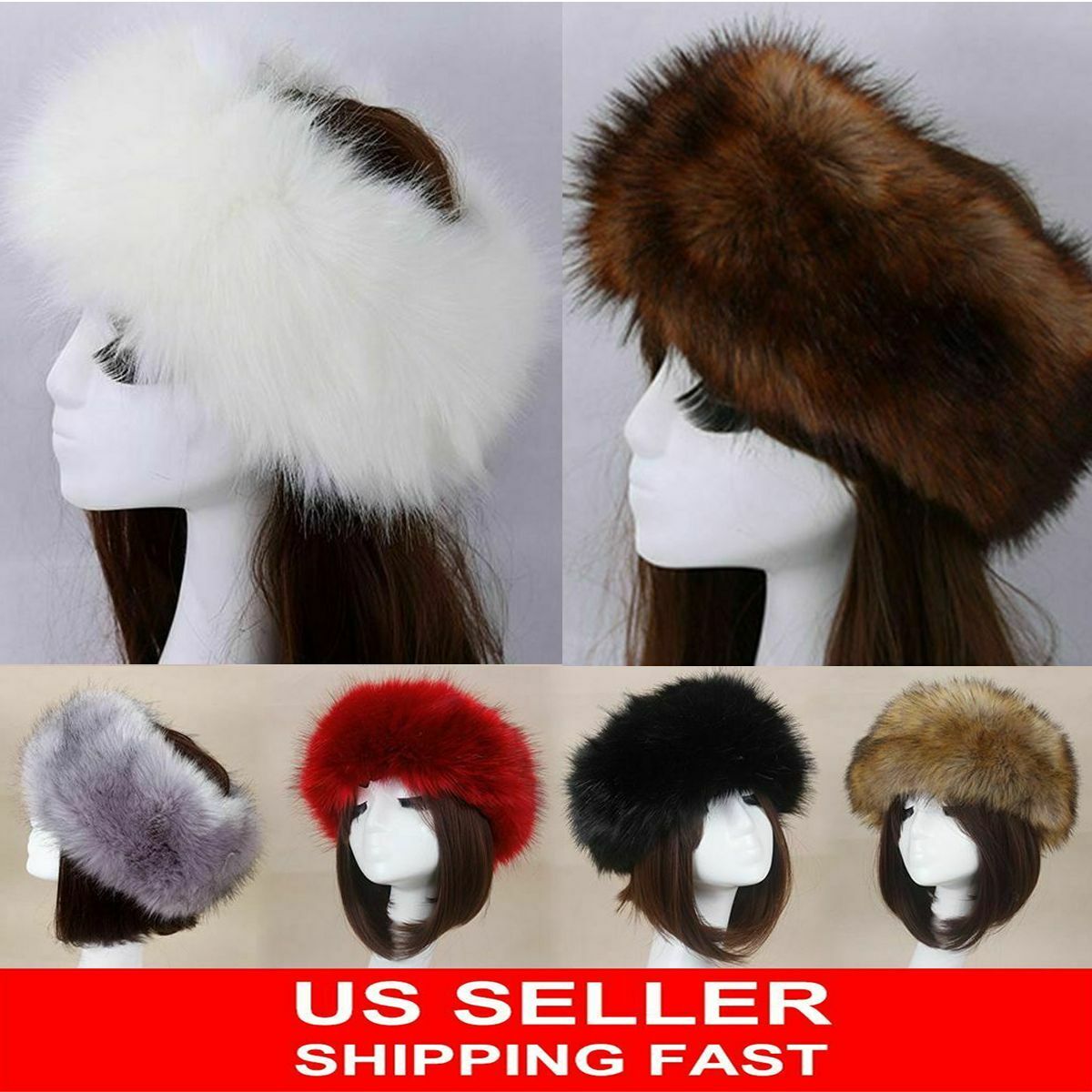 Women Russian Fluffy Faux Fur Headband Hat Thick Ear Winter Warm Snow Ski Cap