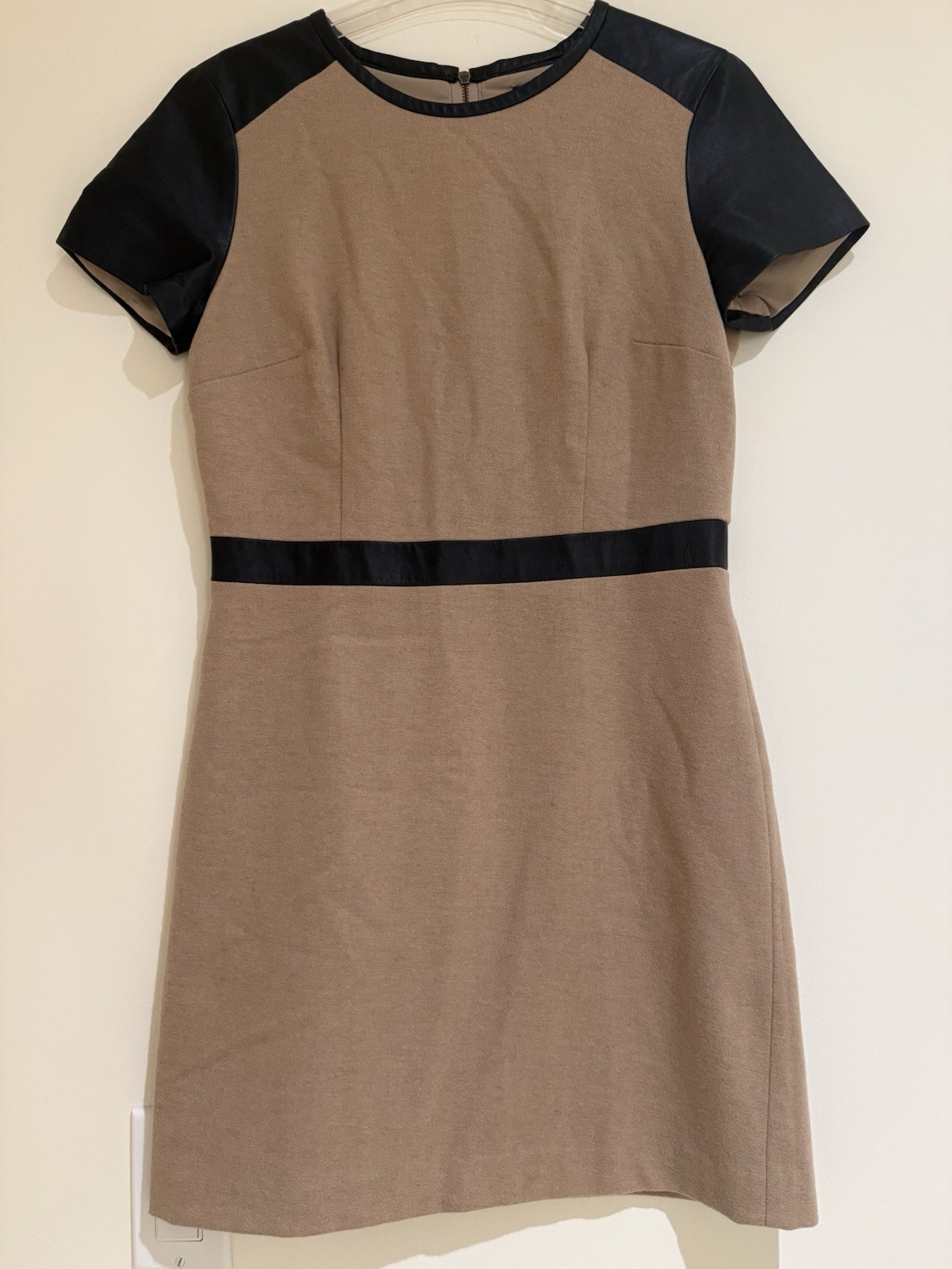 Club Monaco Dress with Black Leather Short Sleeves, size 6