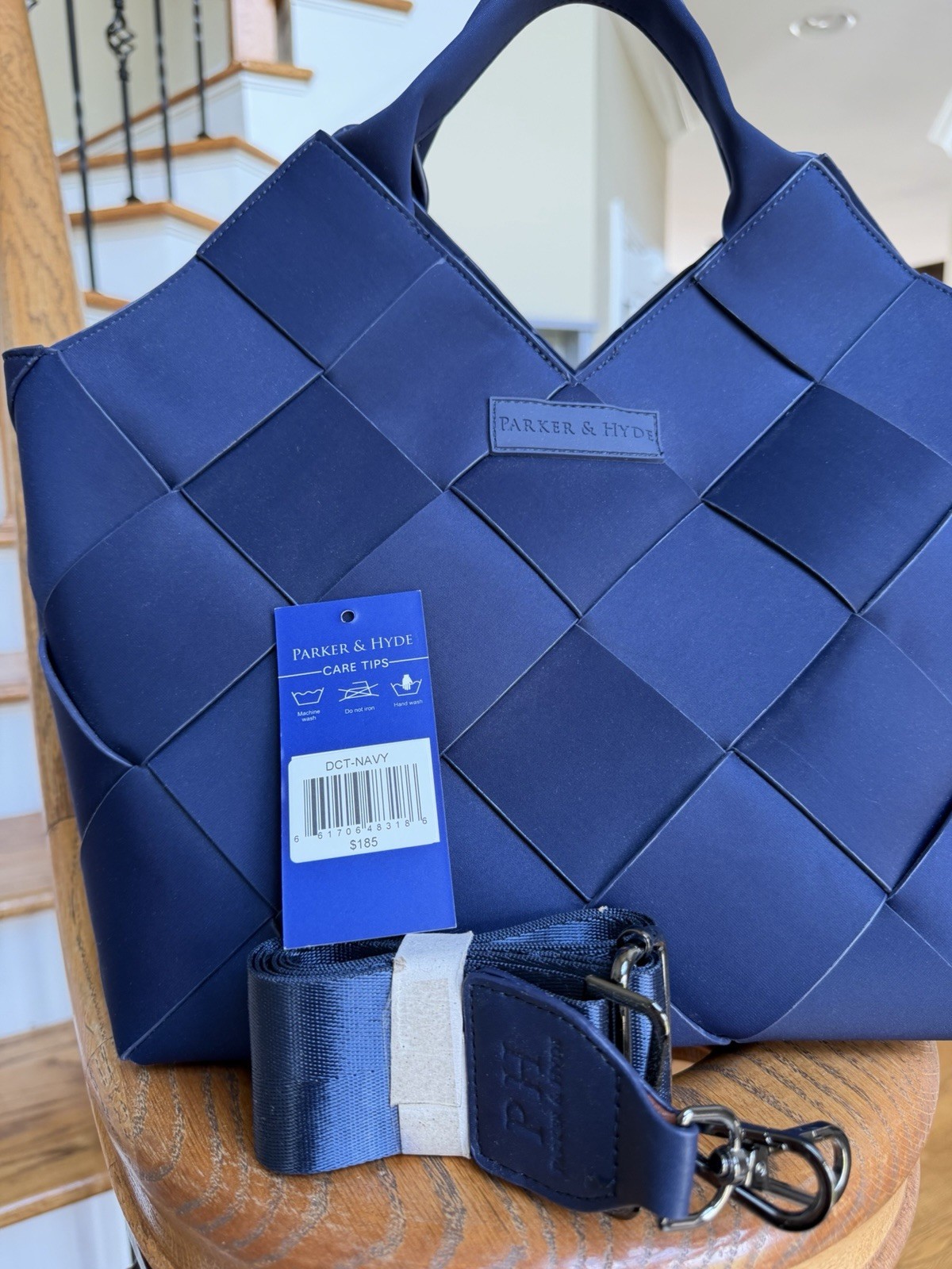 Parker & Hyde The Dallas Classic Tote in Navy Woven Tote Bag