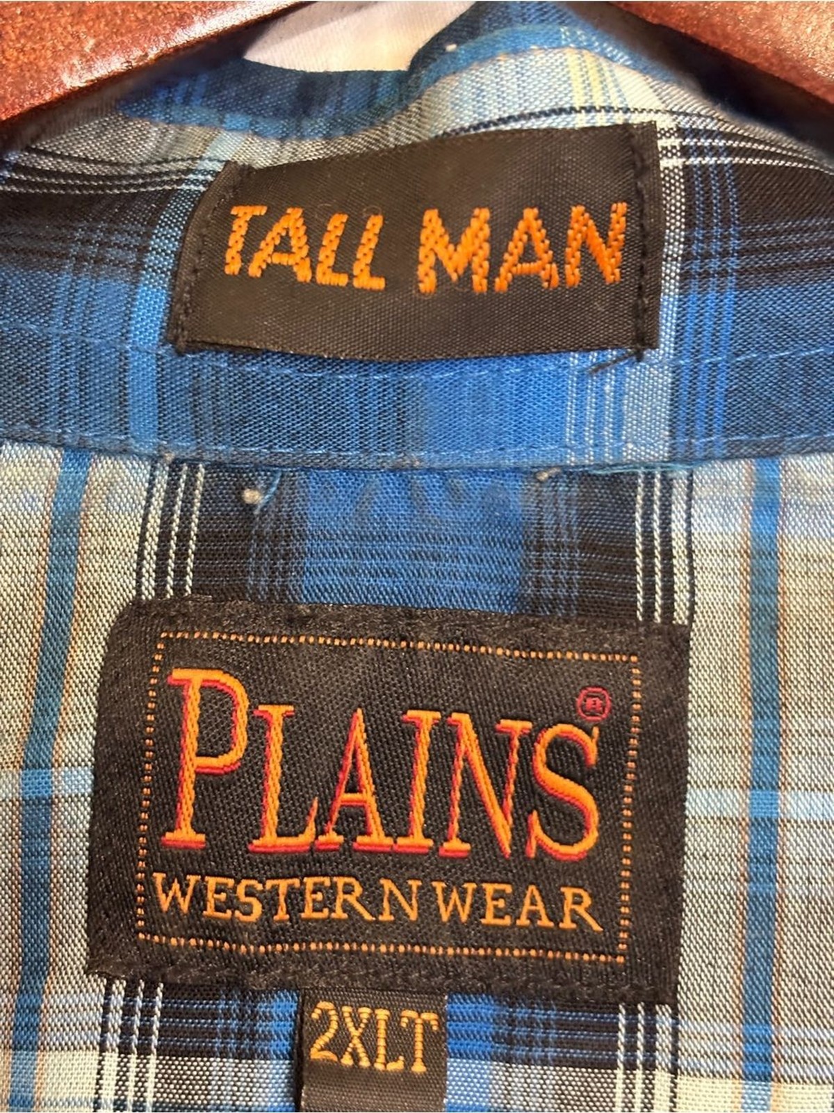Plains Tall Man 2XL Men’s Blue Plaid Short-Sleeve Western Shirt W/pearl snaps