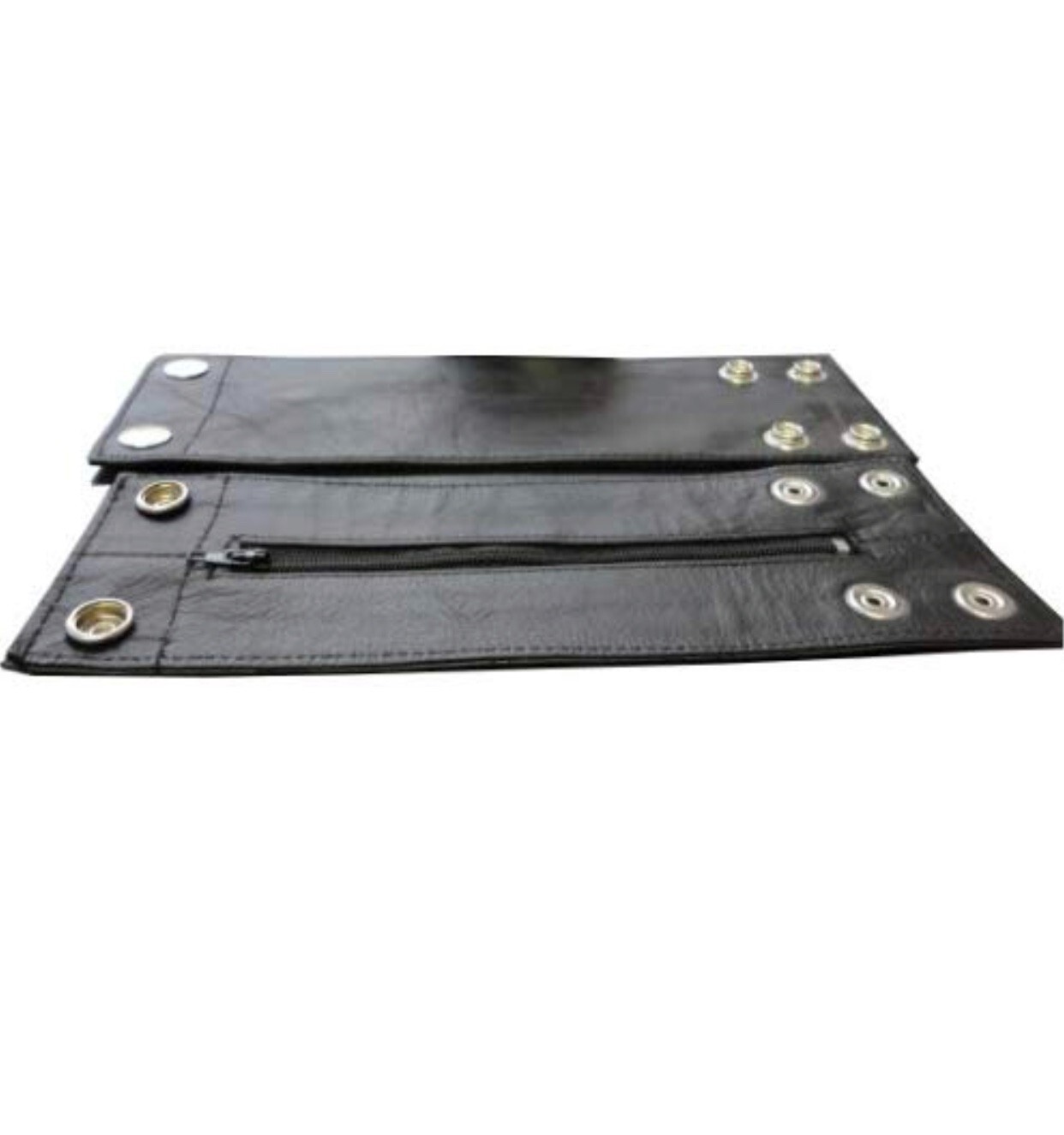 Genuine Leather Black Wristband Armband Zipper Pocket Wrist Bands Small