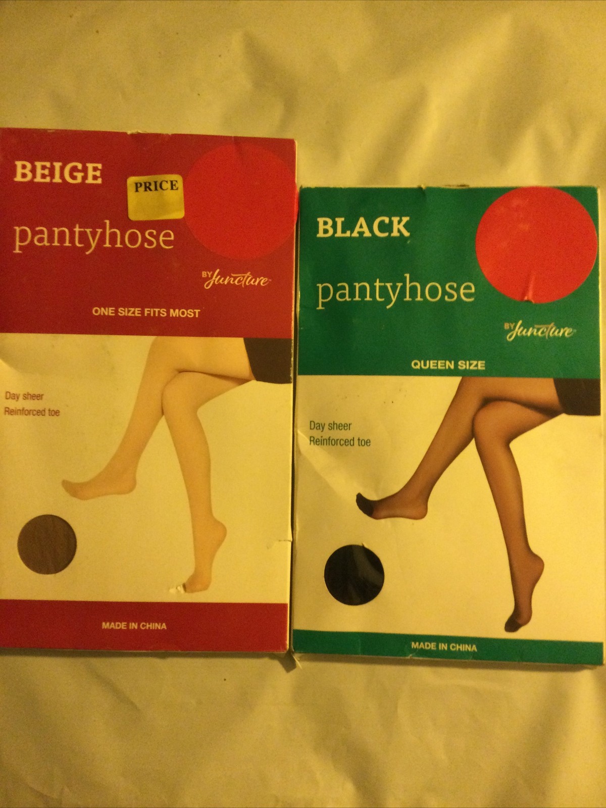 Greenbrier Pantyhose Black & Beige Queen Size Day Sheer Reinforced Toe Two Pair