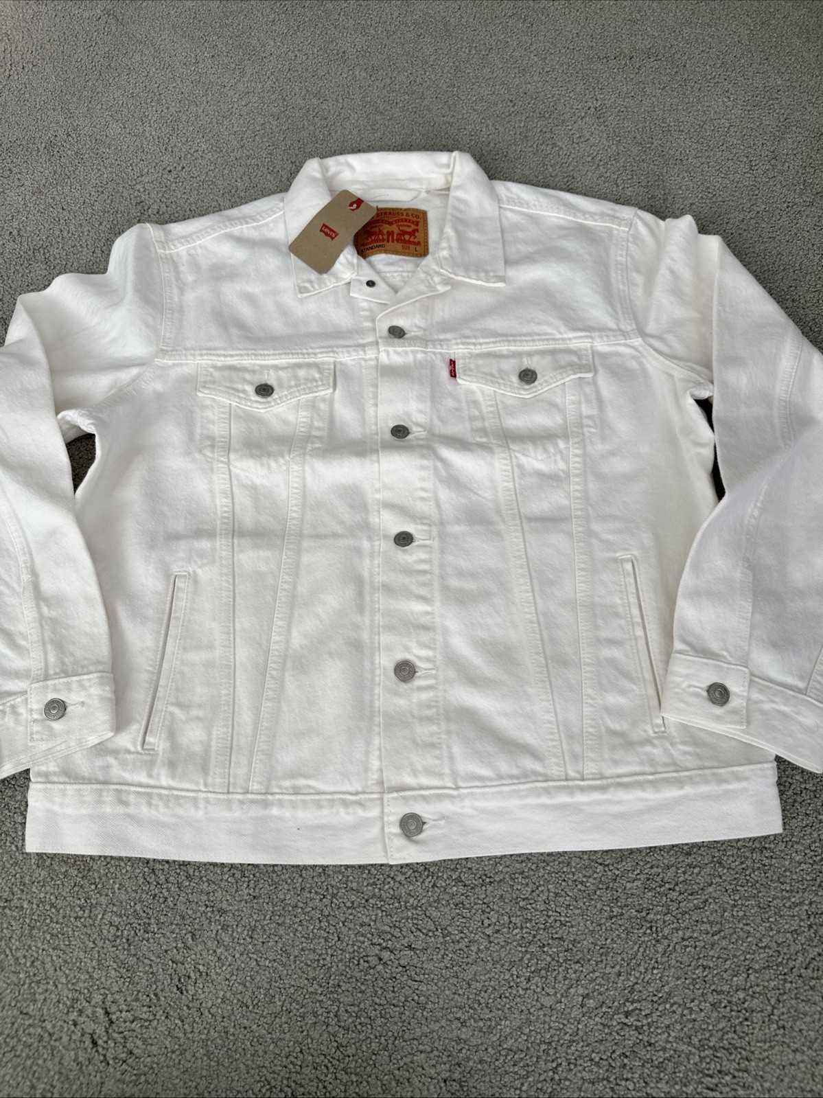 LEVI’S Men’s Large Ivory White Denim Trucker Jacket Inner Pockets