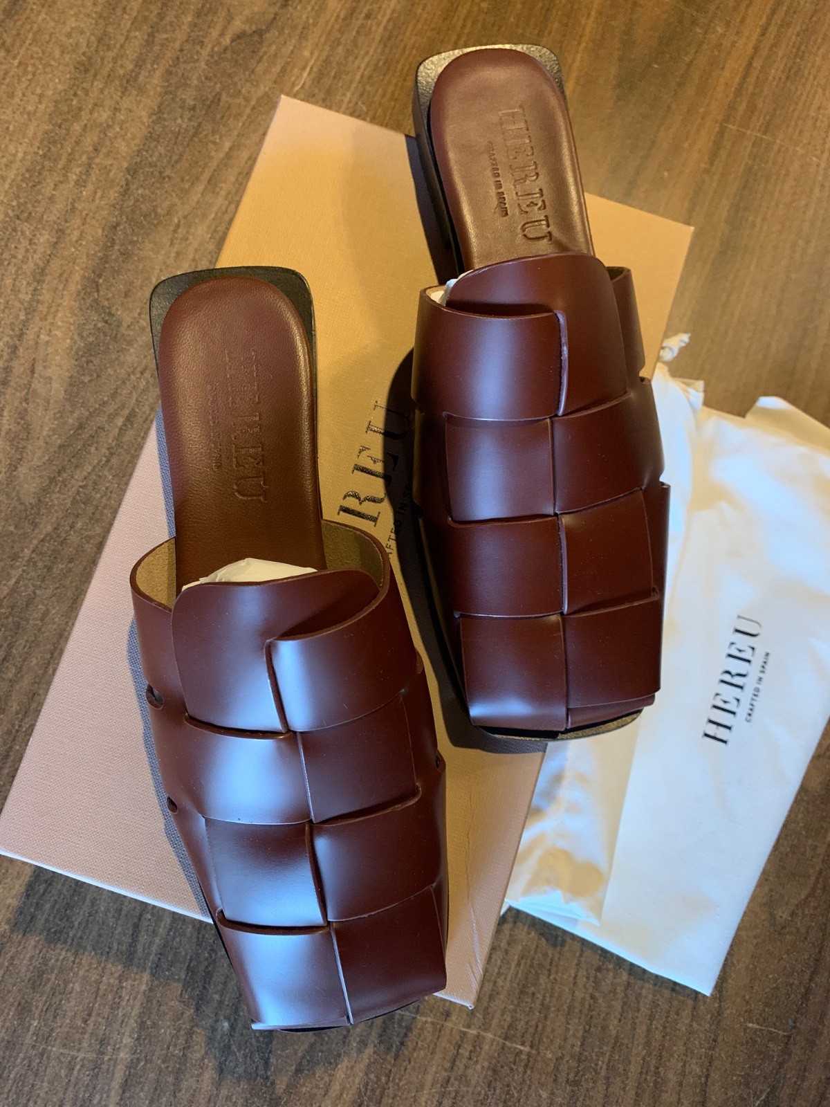 Hereu Coraia Interwoven Mule Sandals. Tan. Multiple Sizes. New In Box.