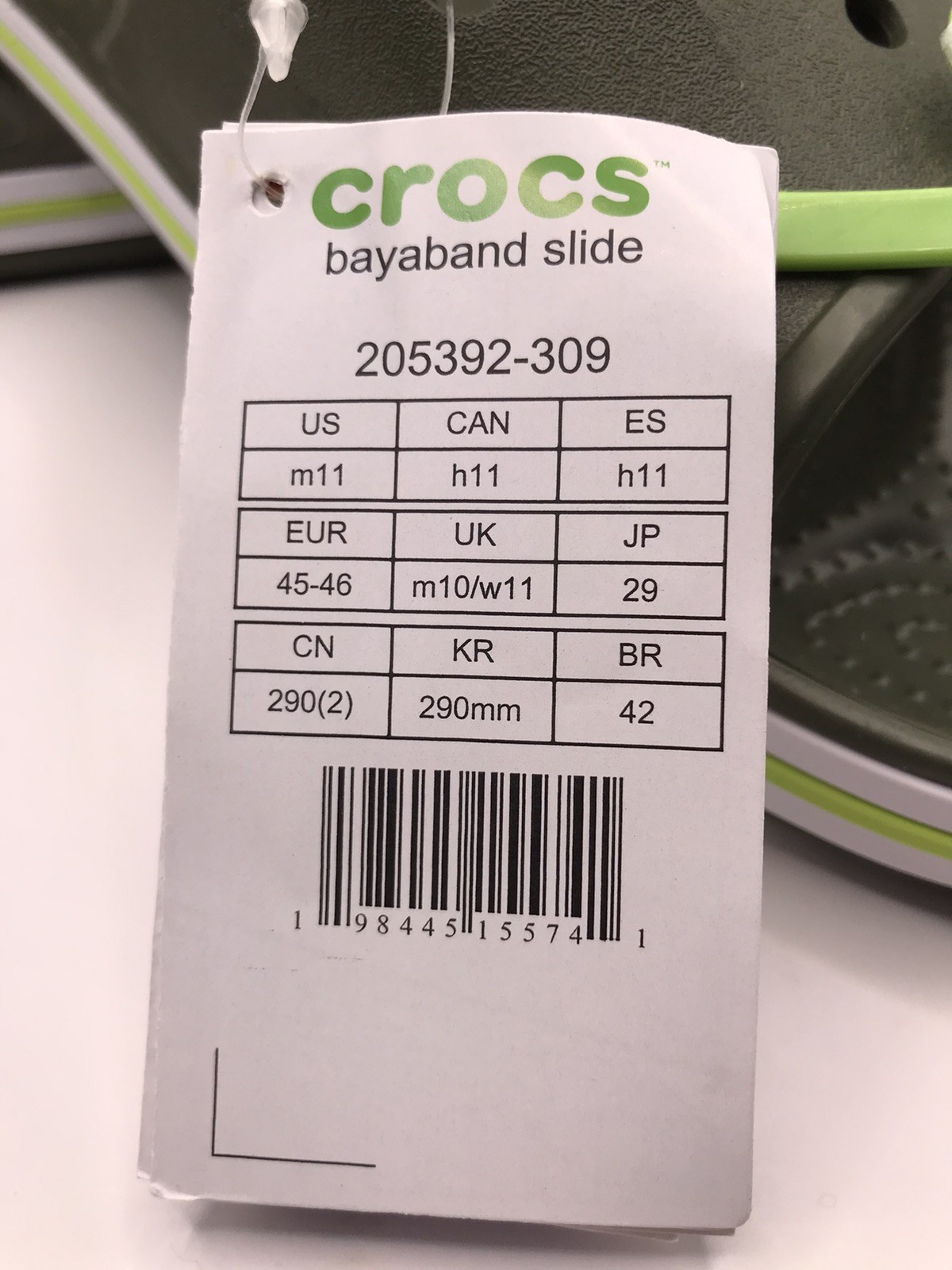 MEN’S CROCS ARMY GREEN BAYABAND SLIDE POOL/BEACH WATER FRIENDLY SANDAL 11 NWT