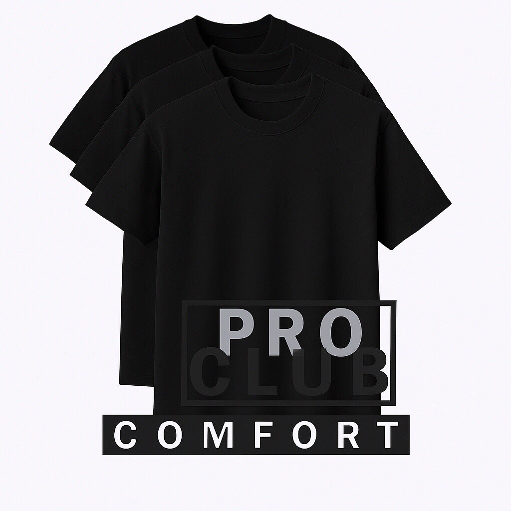 3 PACK PRO CLUB COMFORT T-SHIRT MENS BLACK &WHITE PLAIN BASIC S-3XL