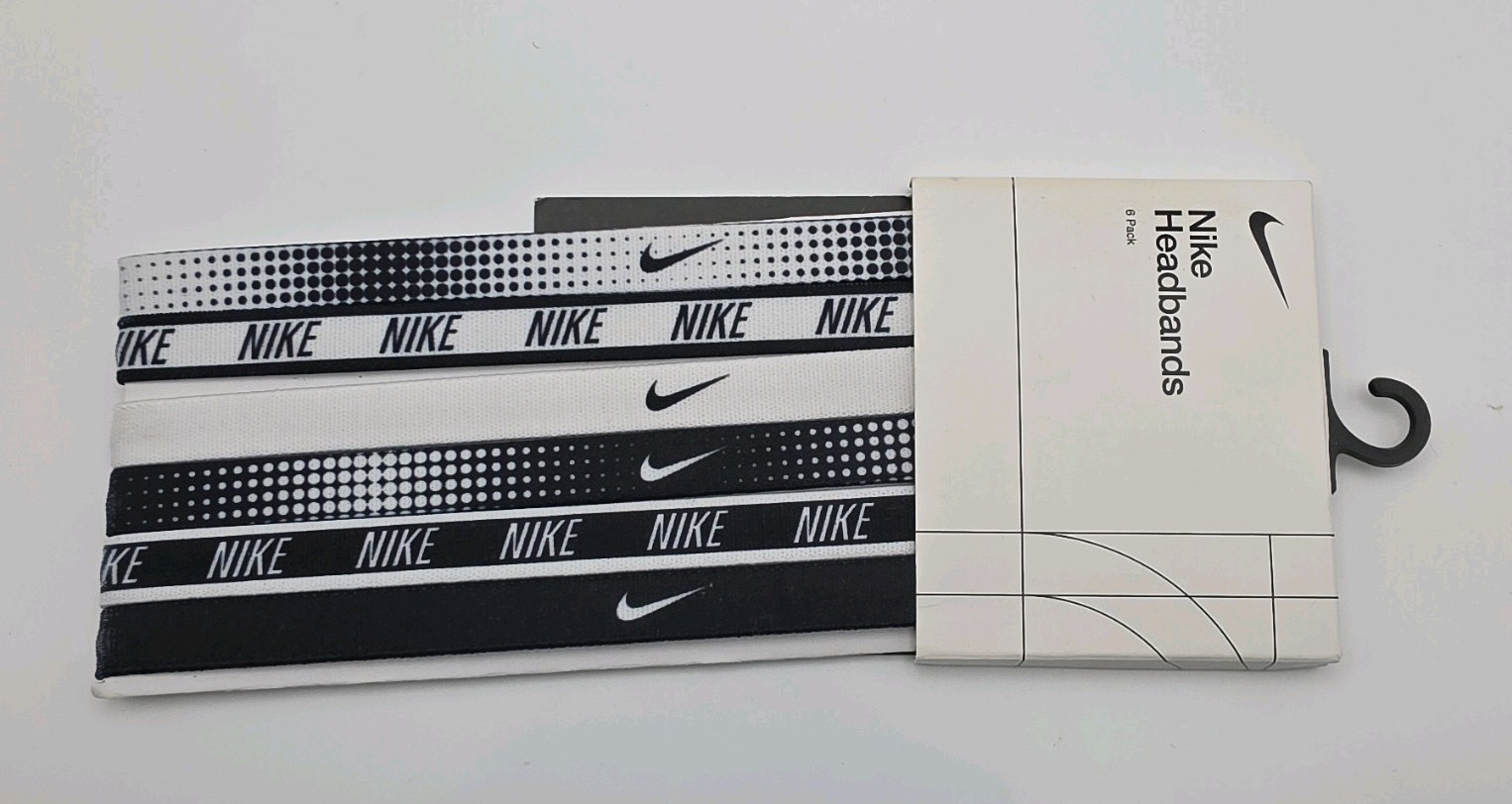 Nike 6 Pack Headbands Black/White Logo Polka Dot Machine Washable Unisex