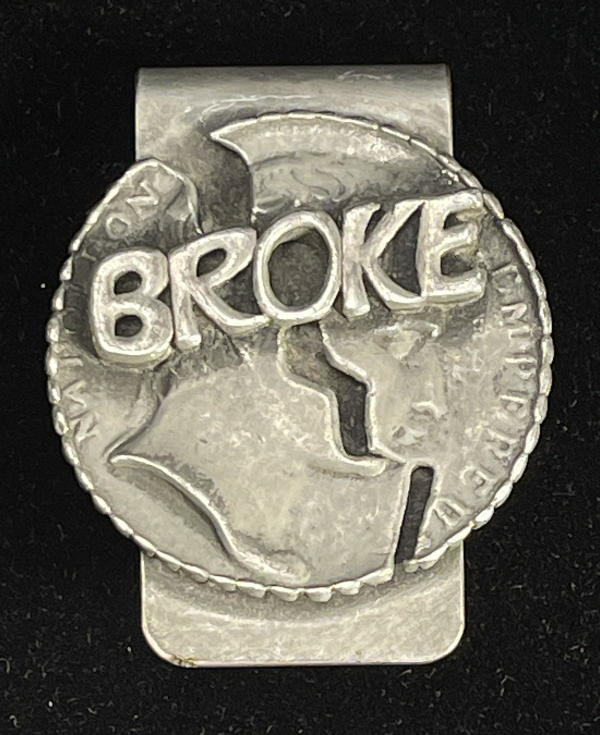 BROKE Coin Design Silver Color Vintage Novelty Money Clip Bill Holder