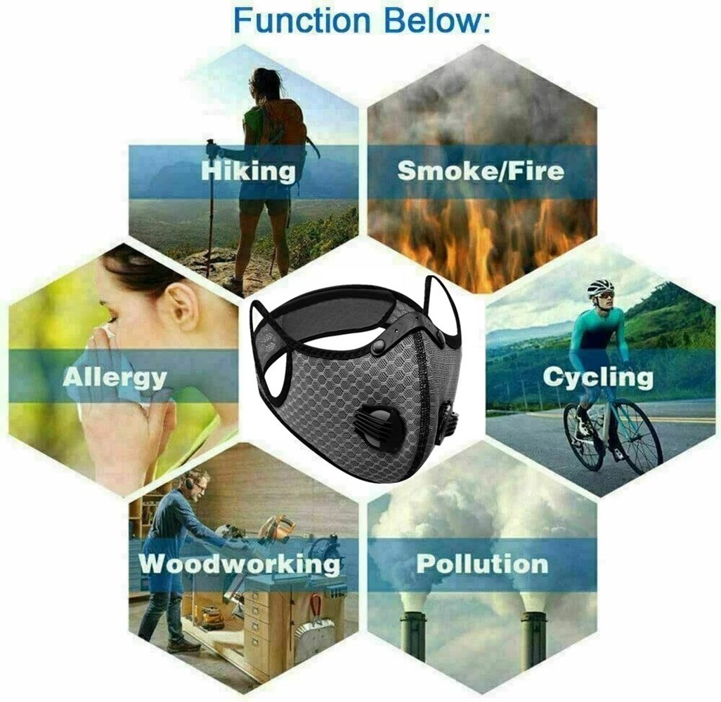 NEW Dust Masks with 5 Carbon Filters for Woodworking Outdoor Anti-Fog Breathable