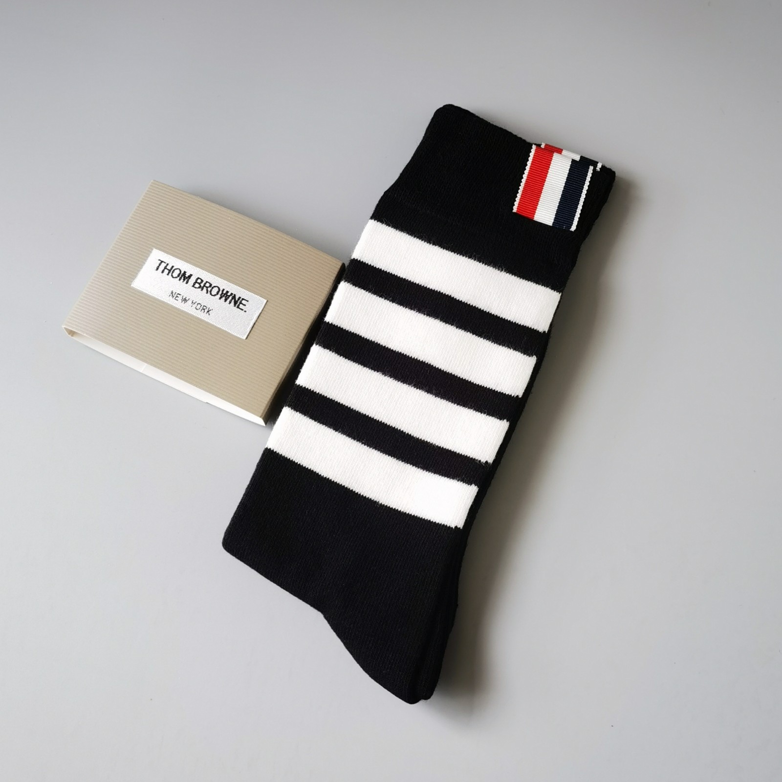 Thom Browne Women Mid Calf Socks Cotton Knit Stripe Black Spring Autumn Style