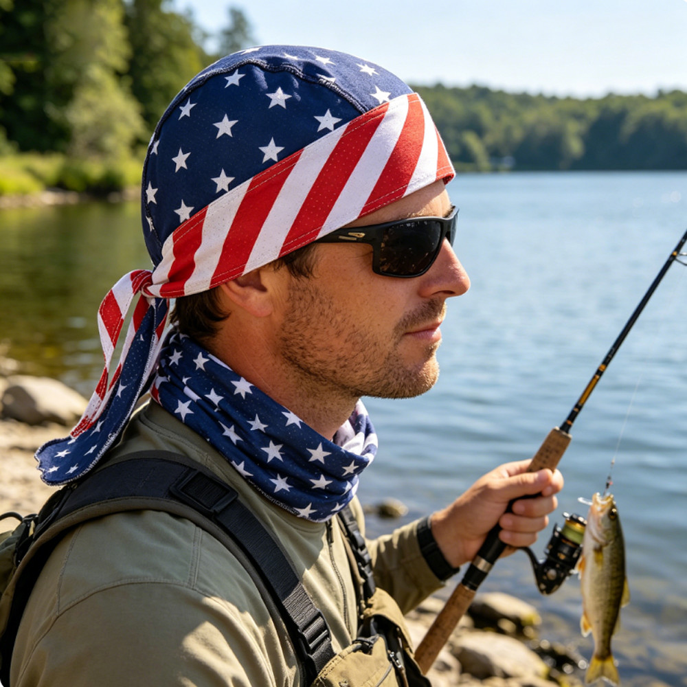 3PCS US Flag Doo Rag Head Wrap Breathable Bandana for Cycling Biker Sports