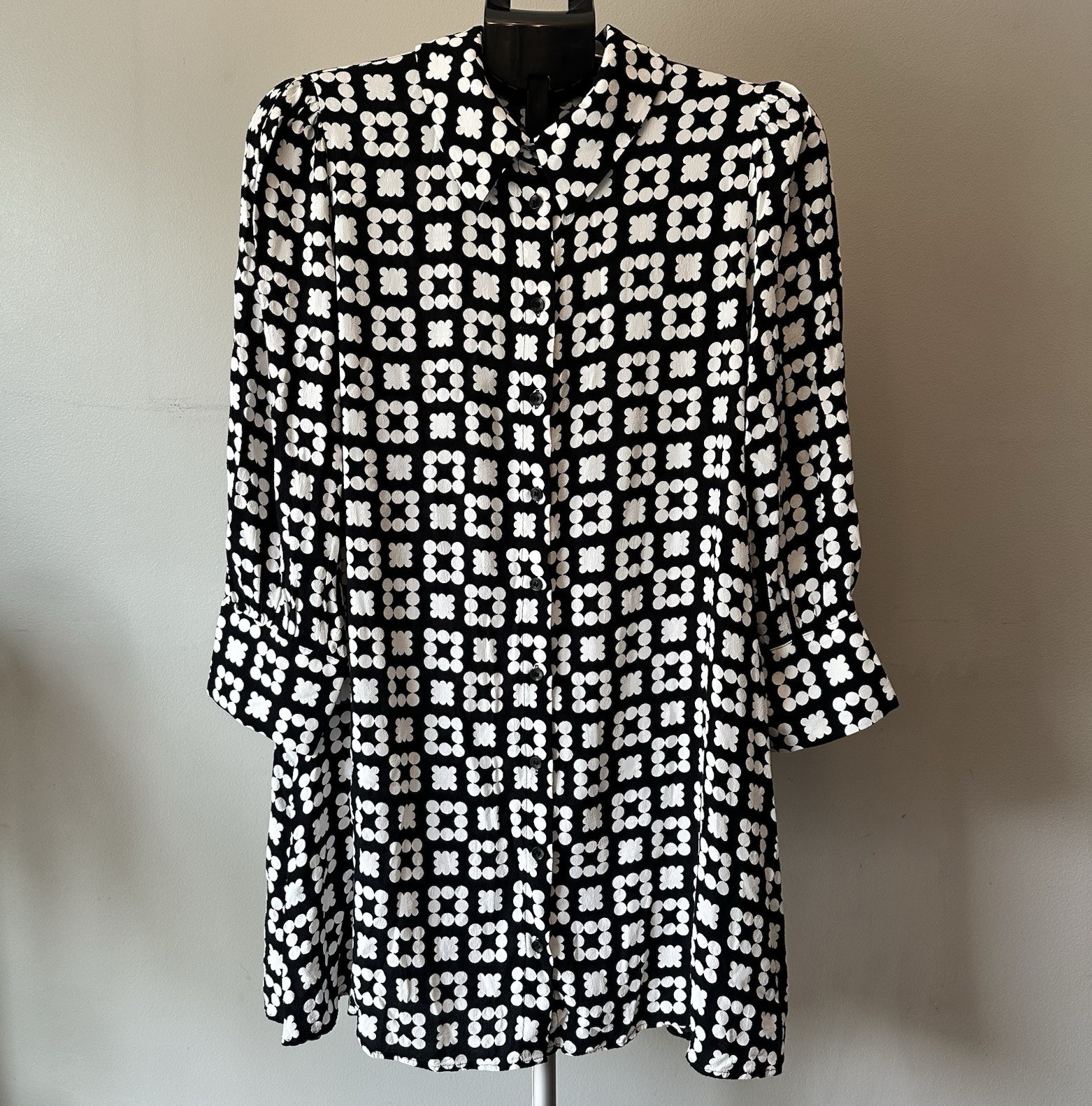ZARA The Nadia Dress Retro Black White Geometric Shirt Dress Mini Tunic XL