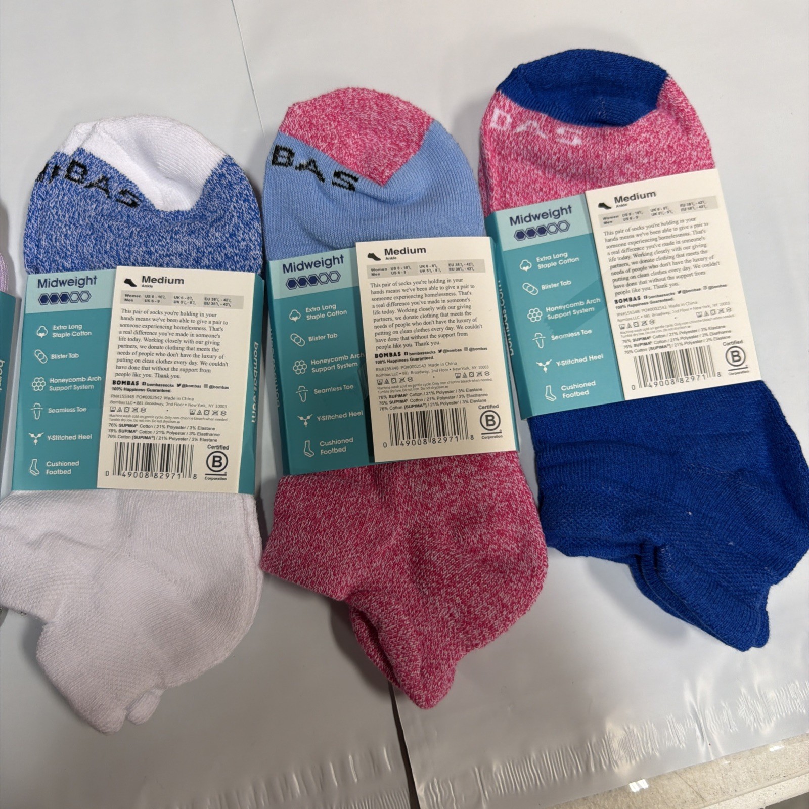 6 pairs/Set Bombas Women’s Solid Honeycomb Ankle socks – Size Medium 8-10.5