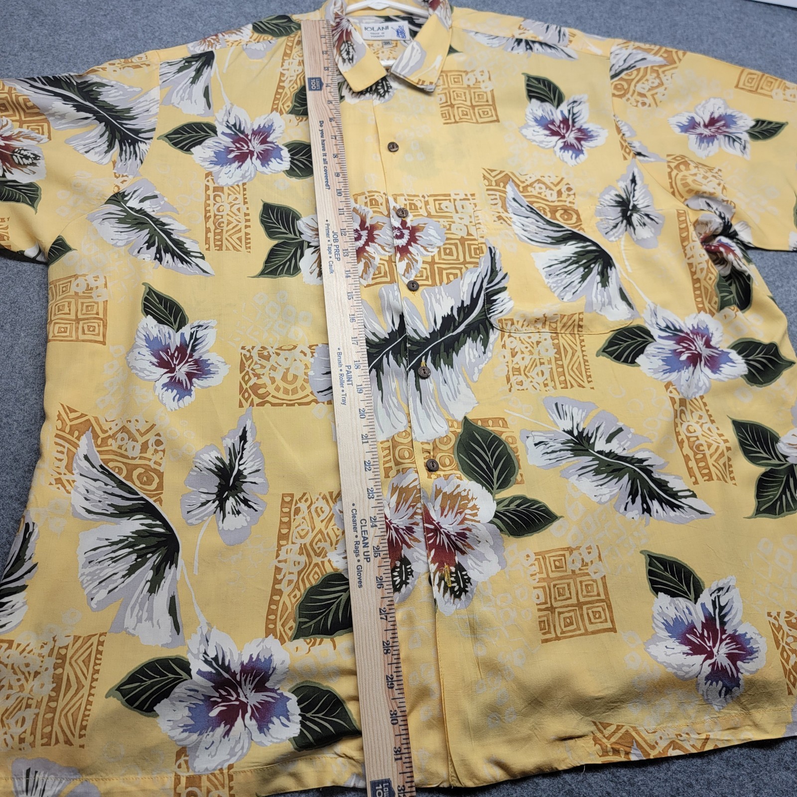 Iolani Hawaiian Vintage Adult 3XL Yellow Rayon Floral Button Up