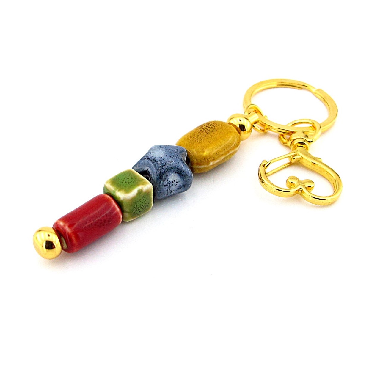 Handmade Glazed Ceramic Star Keychain Heart Purse Bag Charm Screw Off BCH07