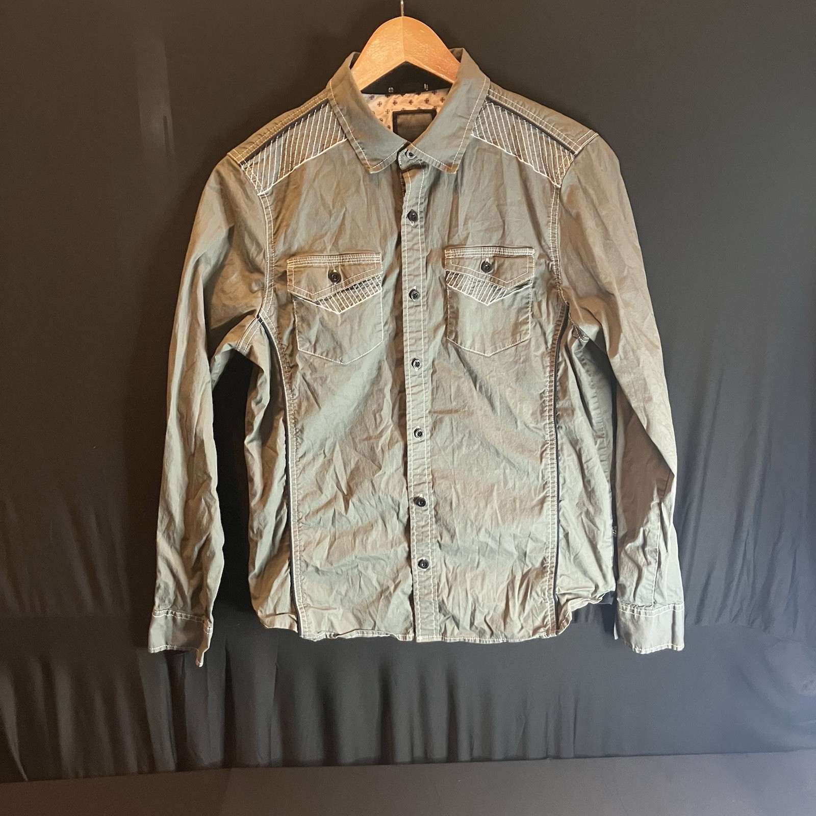 Asher Jones London Men’s Long Sleeve Button Up Shirt, Contrast Stitching Size S