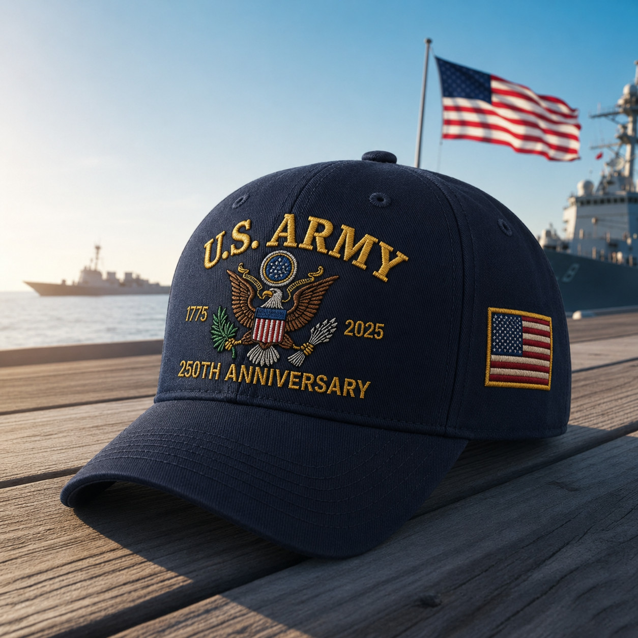 U.S. Army 250th Anniversary Embroidered Hat Patriotic Military Cap 1775–2025 Vet