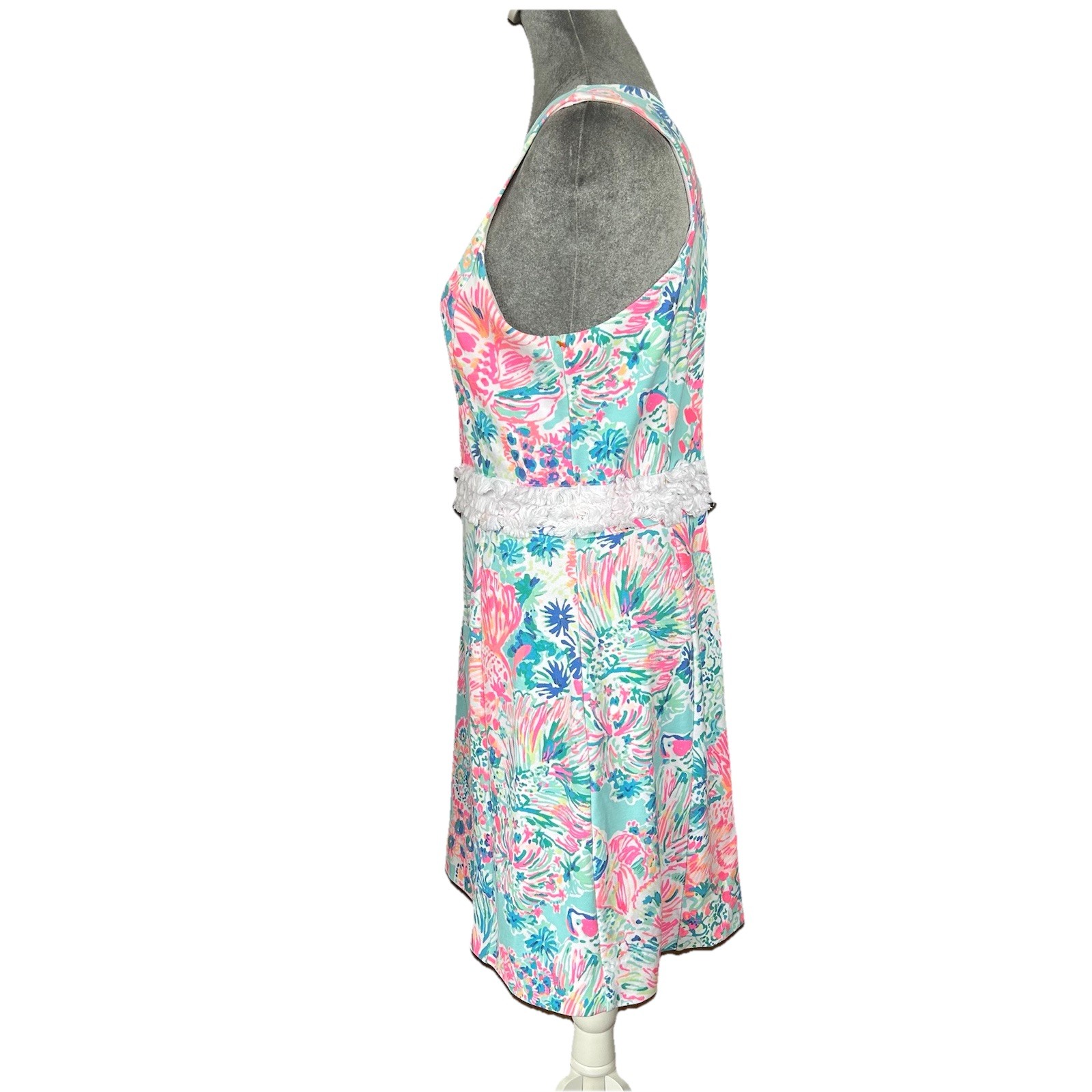 Lilly Pulitzer Arden Mini Shift Dress Serene Blue Gypsea Size Medium Fringe Fish
