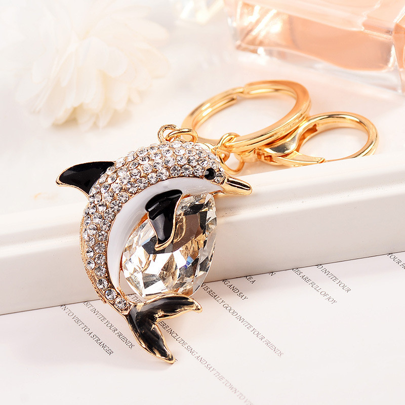 Cute Dolphin Keychain Crystal Rhinestone Key Ring Purse Bag Charm Gift