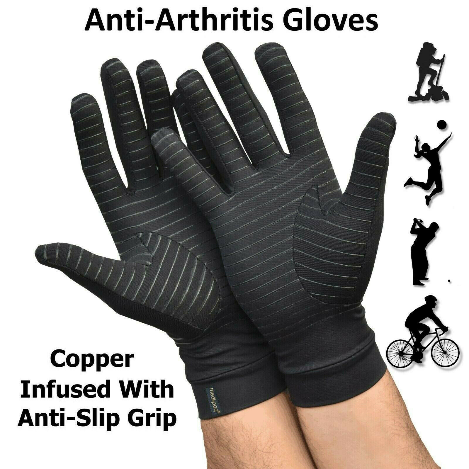 2 Pairs Copper Compression Gloves Finger Support Anti Arthritis Hand Pain Relief