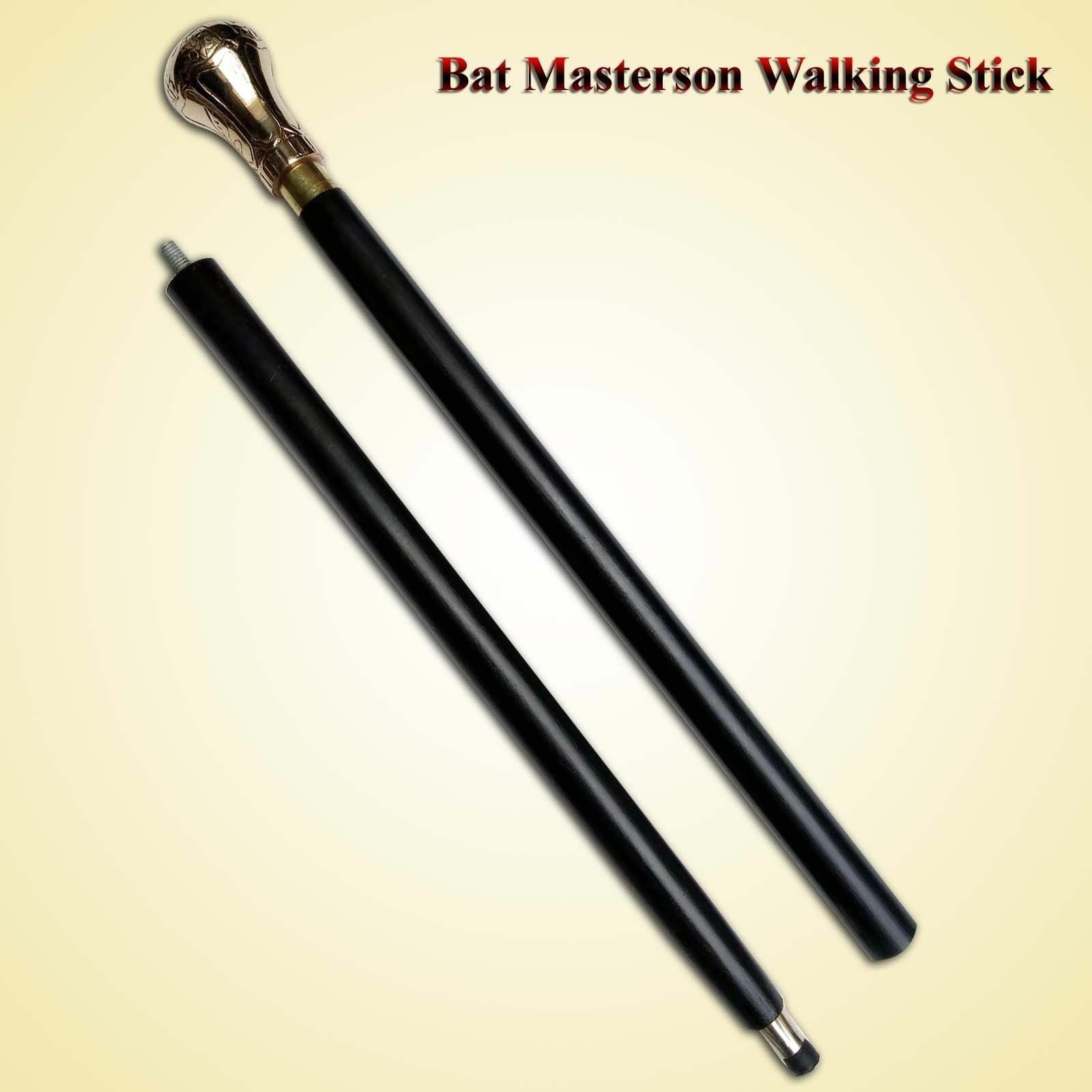 Bat Masterson Handcrafted Antique Brass Polish Wooden Waking Stick Cane Gift