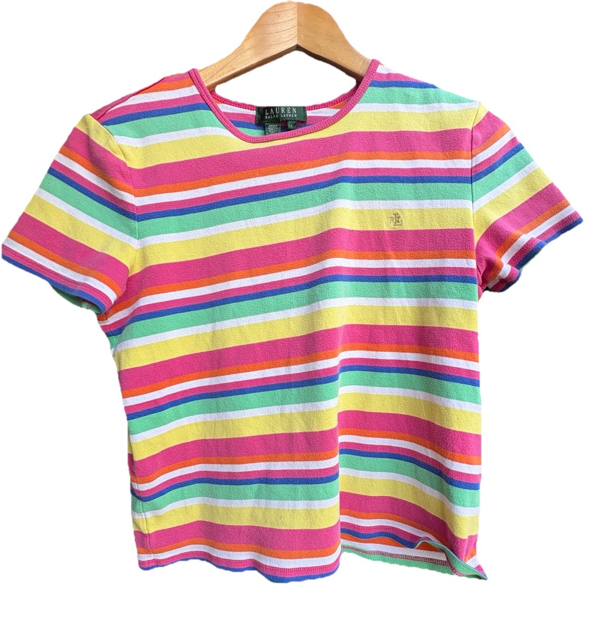 Lauren Ralph Lauren 90s Preppy Multicolor Striped Cotton Crewneck Tee Size L