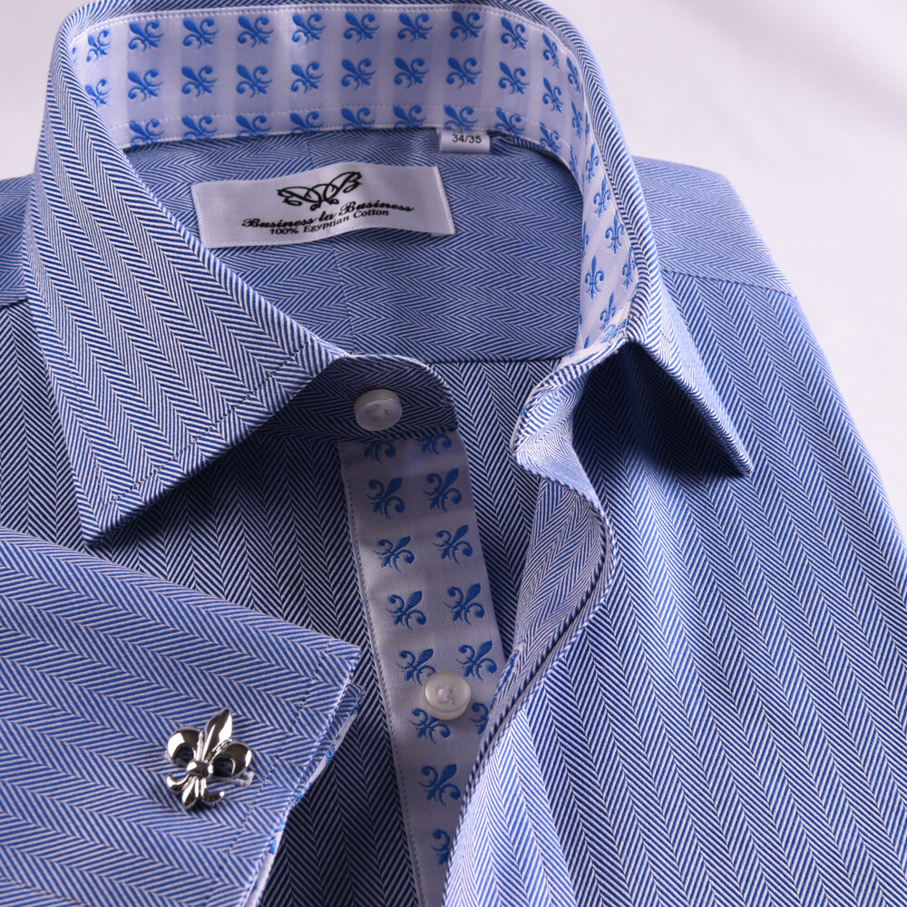 Limited Quatanty Mens Blue Formal Herringbone Business Dress Shirt French Cuffs