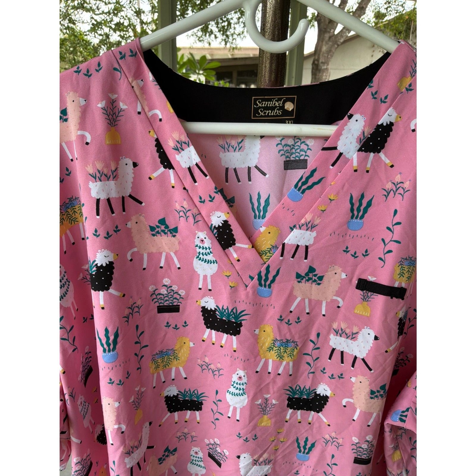 Saibel Scrubs 3XL Pink Lama Polyester Spandex Stretch Comfy Pockets