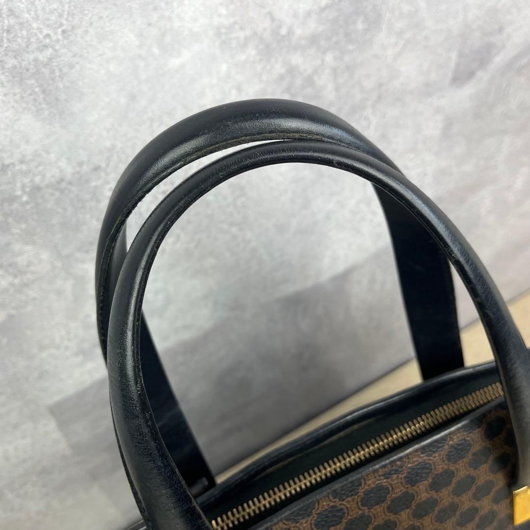 CELINE Macadam Pattern Leather Tote Handbag Dark Brown Gold Hardware Women