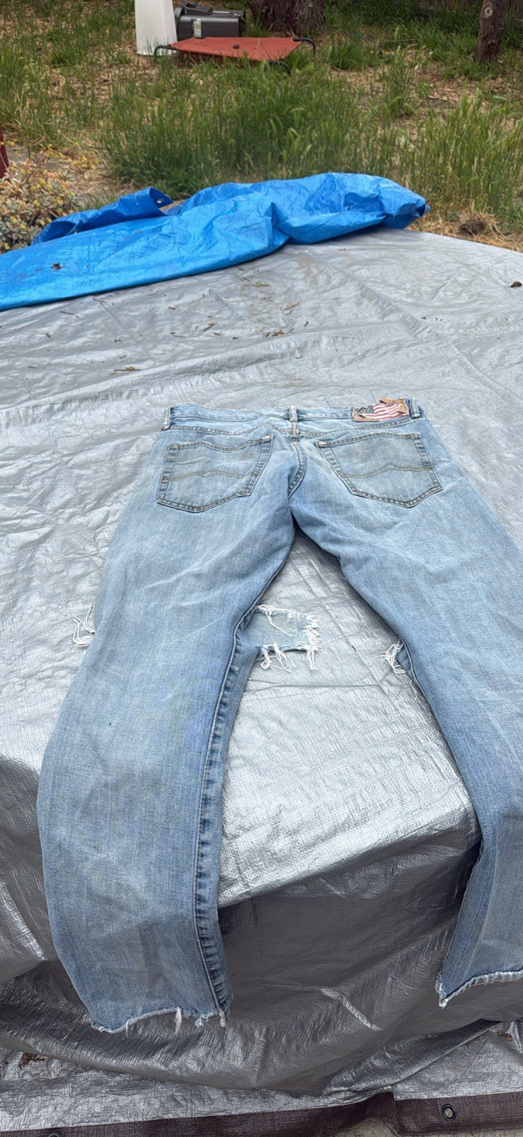 Polo Ralph Lauren Mens Distressed Light Wash Straight Leg Denim Jeans Blue