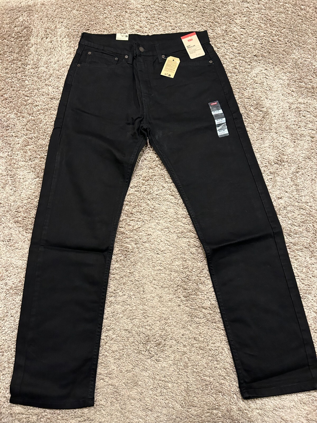 Levi’s 505 Jeans Regular Fit W/Stretch Black Size 34X32 NWT RT$69.5 1469 D18