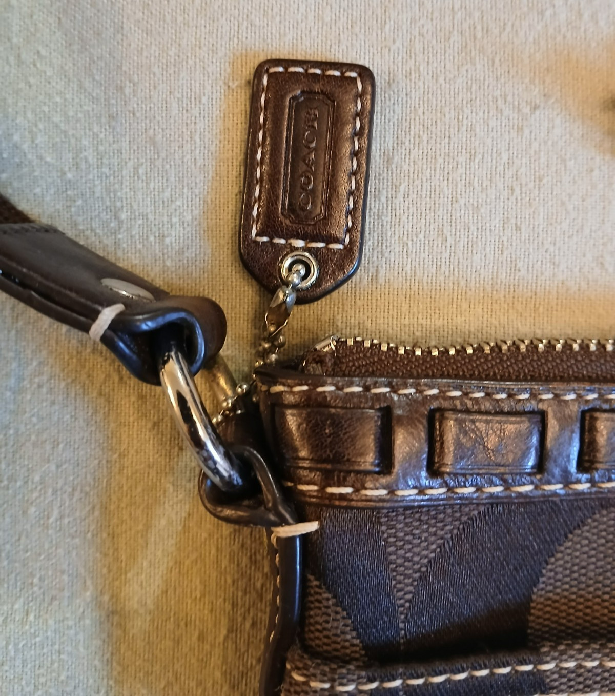 Coach, Hamptons Signature Stripe Python Crossbody, Brown, Excellent Condition