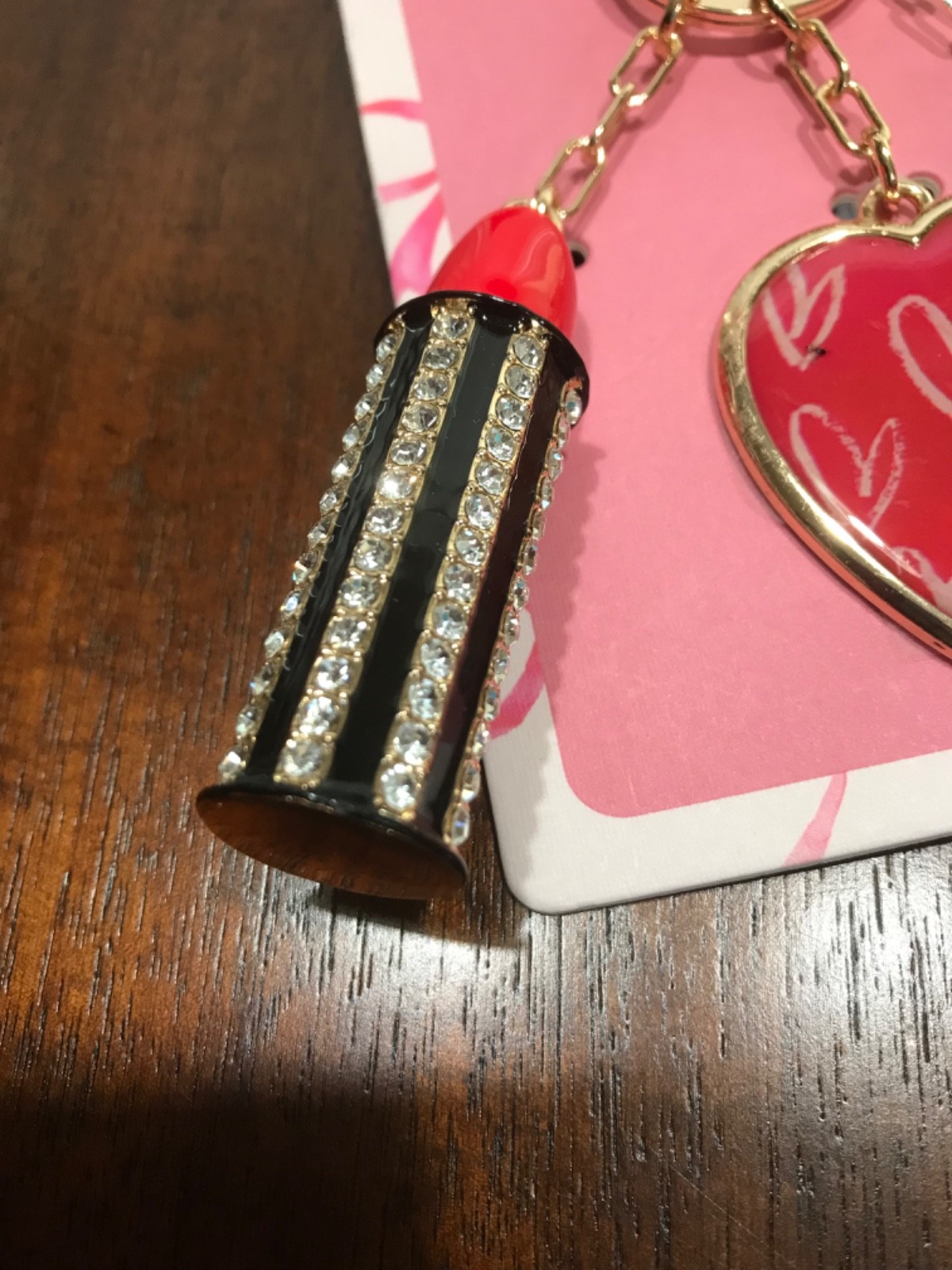 NEW Piper K~bag charm~ glass stones~Lipstick, Heart & Heart Charm & Keychain