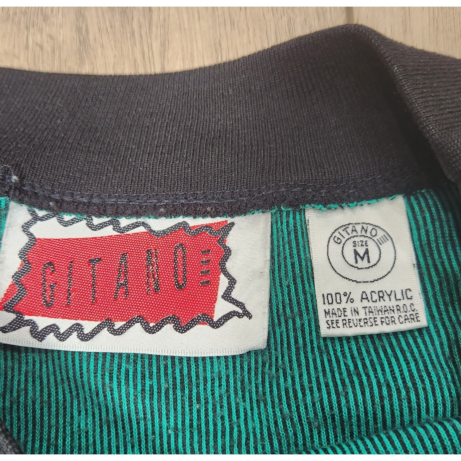 Vintage 80s 90s Gitano Womens Geometric Teal Sweatshirt Retro Top Size M