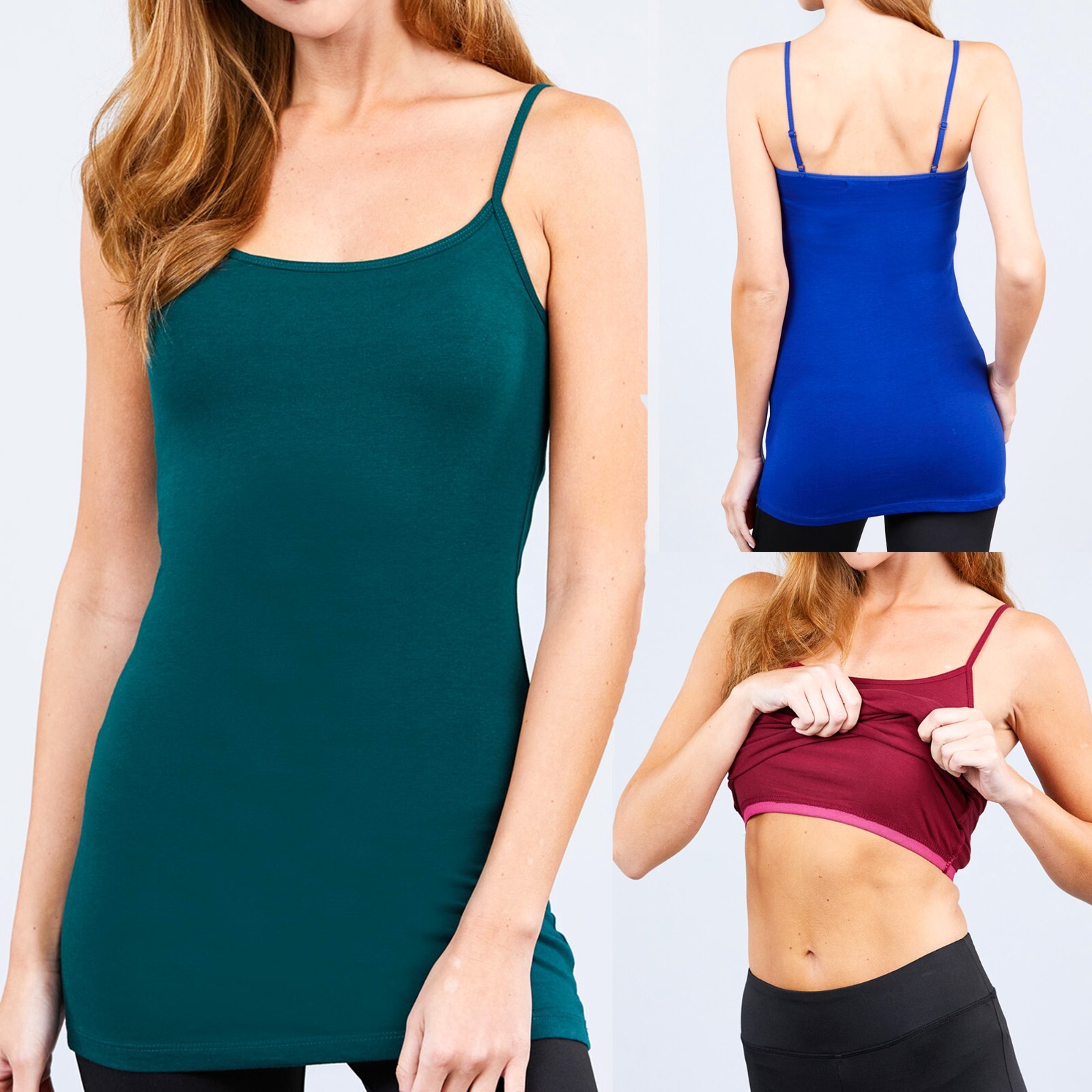 Long Cami With Built in Shelf Bra Adjustable Strap Women Layering basic tank top