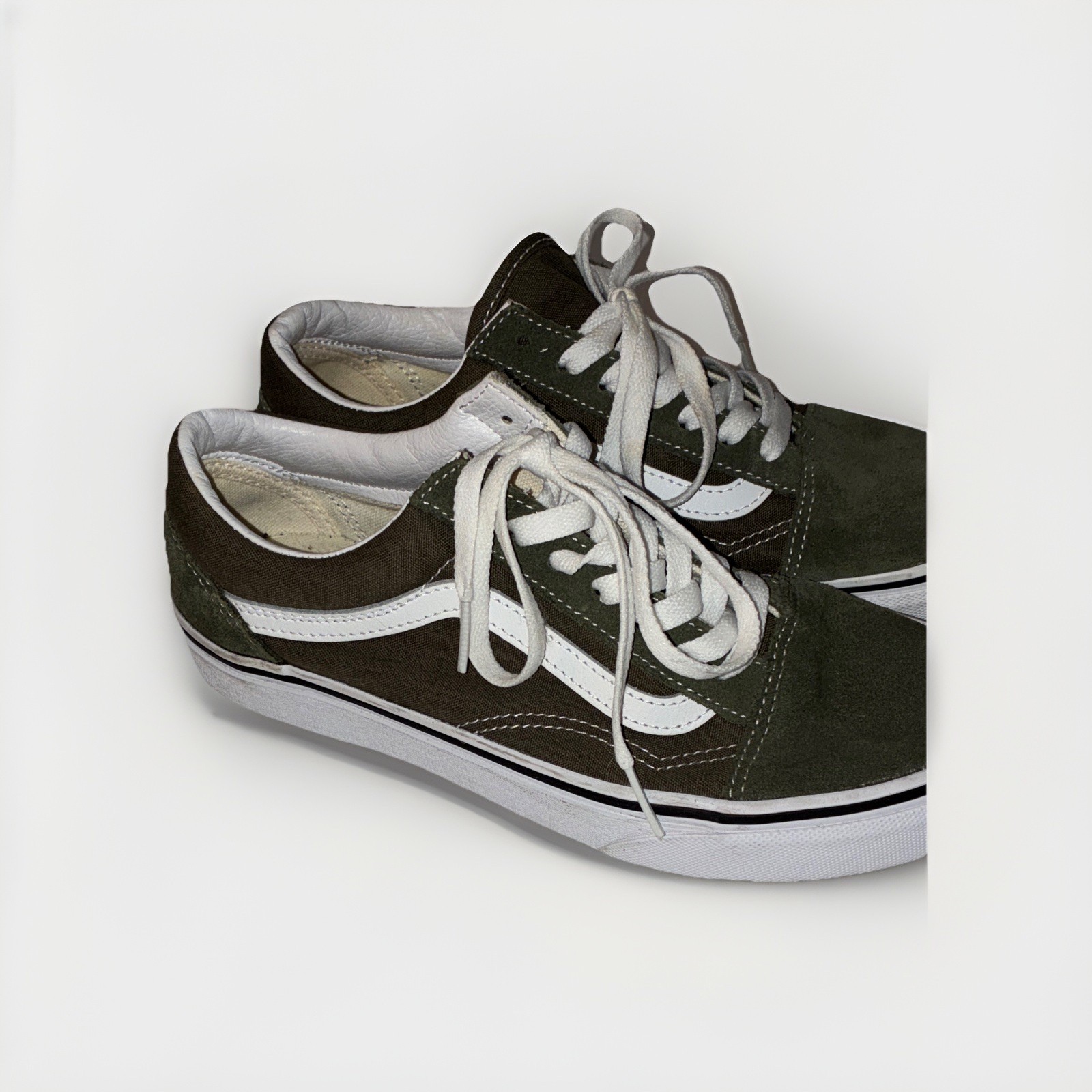 VANS Old Skool Green/White Canvas Lace-Up Sneakers Round Toe Men US 6 EU 38
