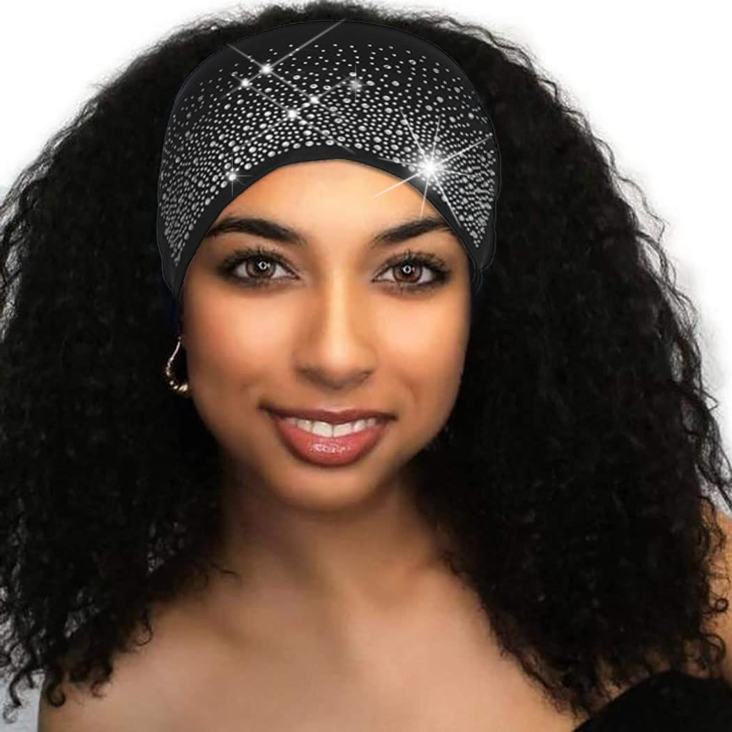 Crystal Headband Rhinestone Black Head Wraps Wide Knotted Head Band Turban Party