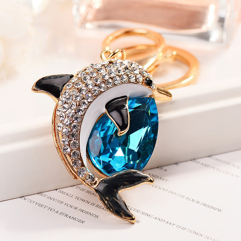 Cute Dolphin Keychain Crystal Rhinestone Key Ring Purse Bag Charm Gift