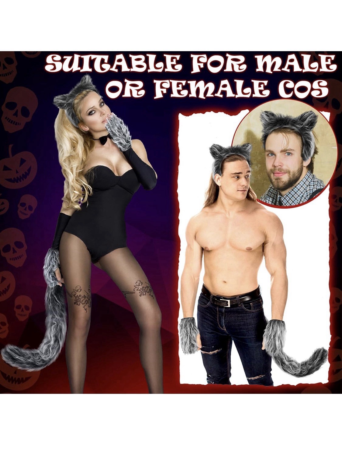 10 Pcs Halloween Couples Costumes Outfit Riding Hood Werewolf Adult Cosplay