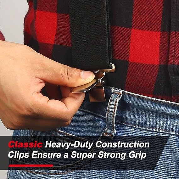 Ultrashang Mens Work Suspenders 2 Inch Wide Clips (Black)