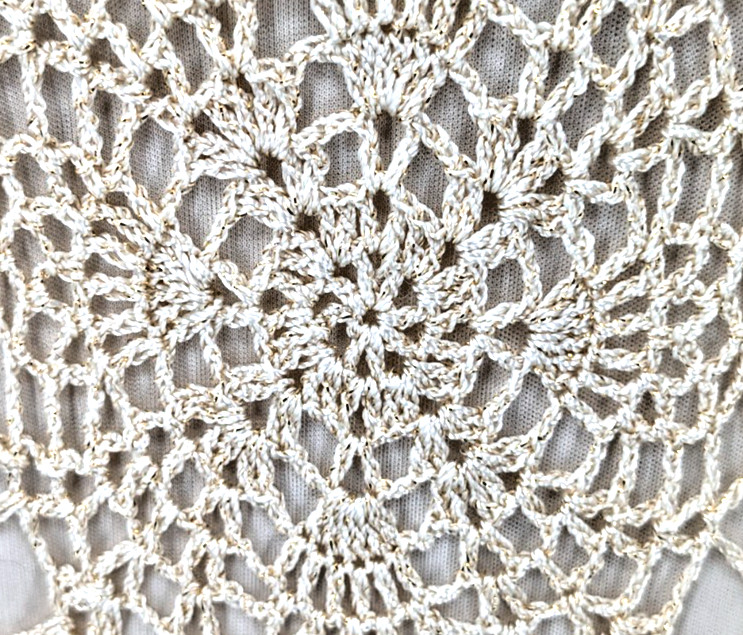 Y2K Formal Fairy Core Tunic/Top Sm Goldish Cream Crochet Overlay Victorian