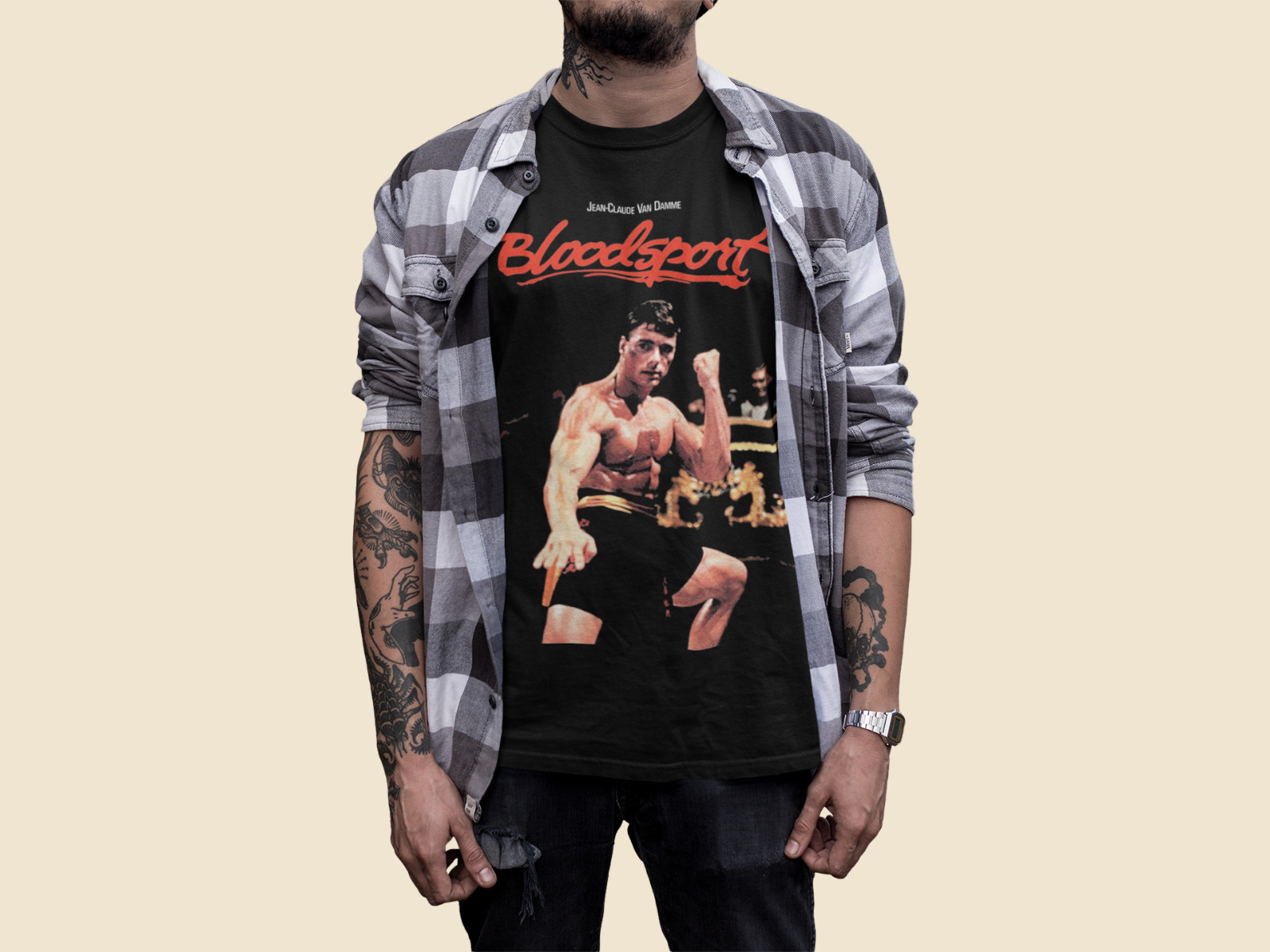 BLOODSPORT COVER JCVD 1980S CLASSIC MOVIE FILM KUMITE DUX RETRO MMA MENS T SHIRT