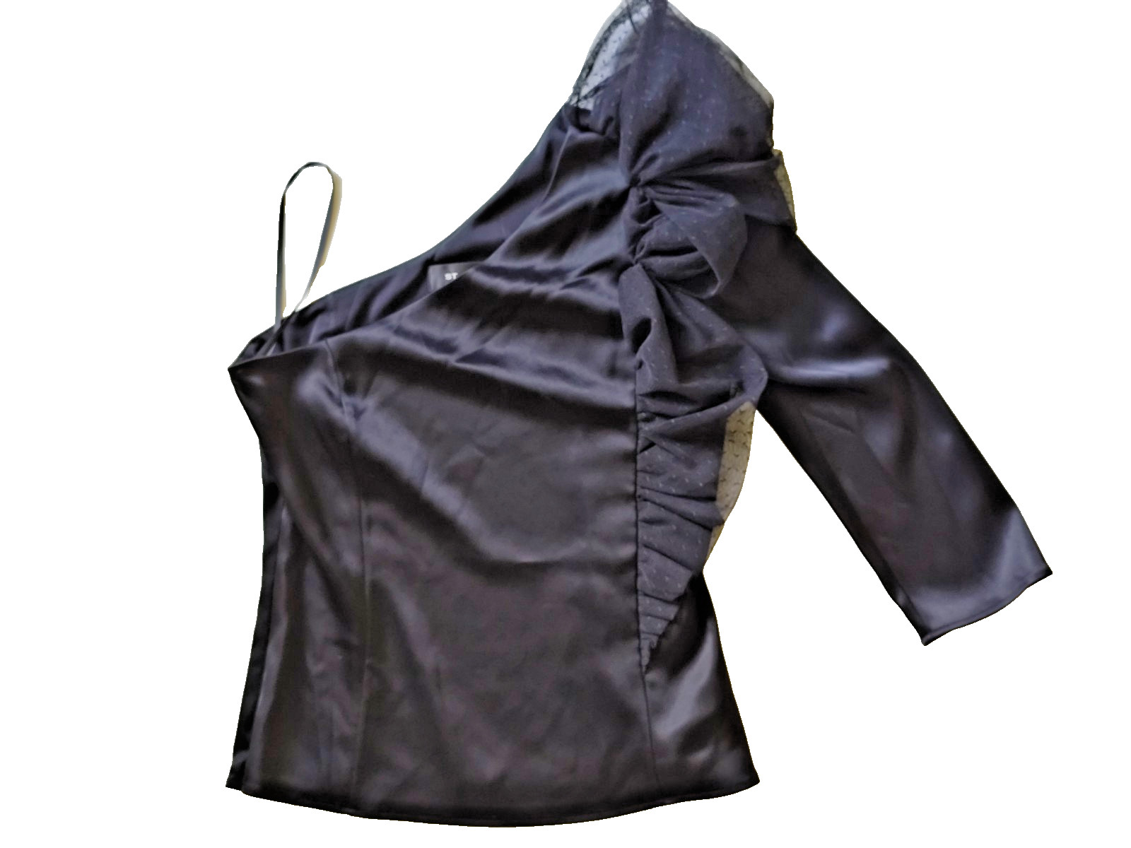 St. John Evening One Shoulder Blouse Black Embellished Tulle Raffle sz.2 Womens