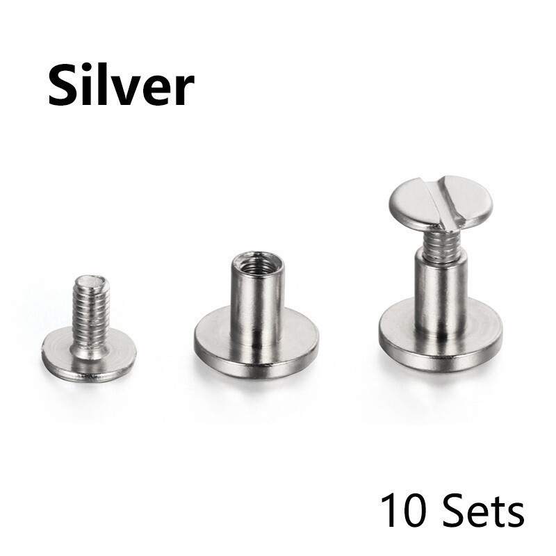 10SETS Flat Belt Screw Leather Solid Rivet Stud Heads Craft Chicago Nail New