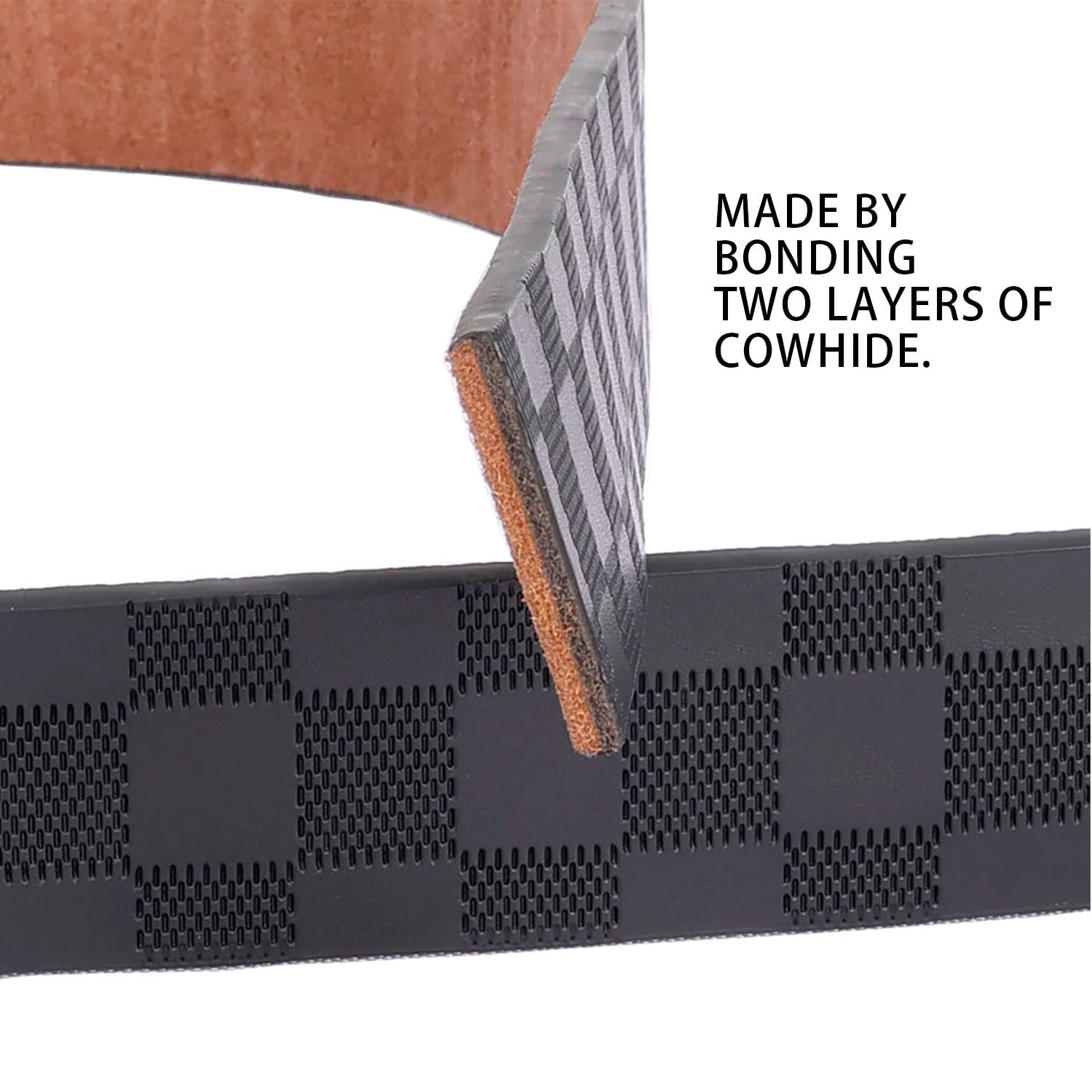 Men’s 3.8cm Checkered Belt – Double Bonded Split Leather, Laser Alloy Buckle,…